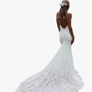 Mermaid Wedding Dresses for Bride Spaghetti Straps Backless Beach Lace gown
